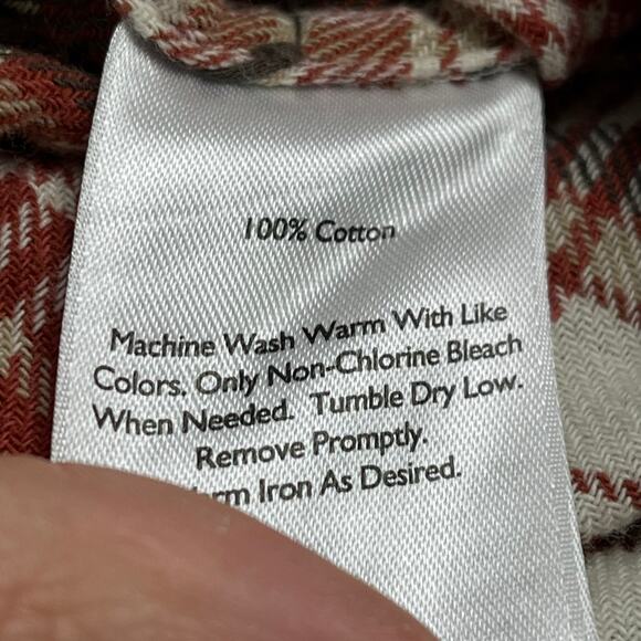 Eddie Bauer Classic‎ Fit Cream Red Brown Tartan Men XLT Flannel Button Up Shirt - Picture 6 of 10